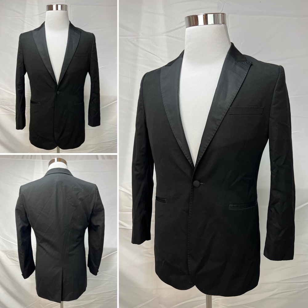Men's H&M Black Tuxedo Single-Button Slim Fit 36S Satin Lapel Blazer Jacket